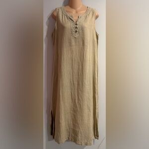J. JILL 100% Linen Sleeveless Sage Green Maxi Dress Lagenlook Womens M Petite